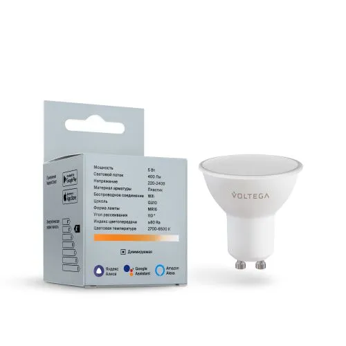 Лампа светодиодная диммируемая Voltega GU10 5W 2700К матовая VG-MR16GU10cct-WIFI-5W 2425  фото 3